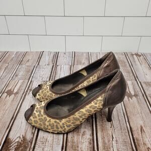 Donald J Pliner Couture Womens 7.5 Leopard Print Leather Heels Slip On